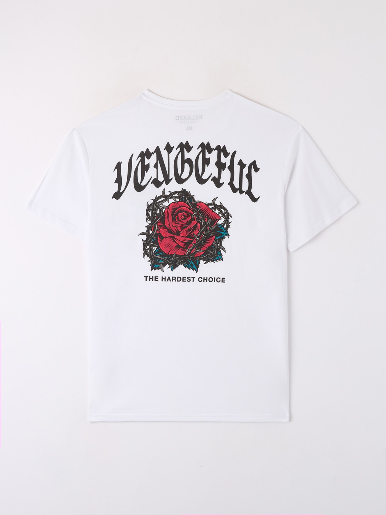 Optisch Weiß T-Shirt mit rosa Print und gotischem Schriftzug vorne/hinten |  Terranova