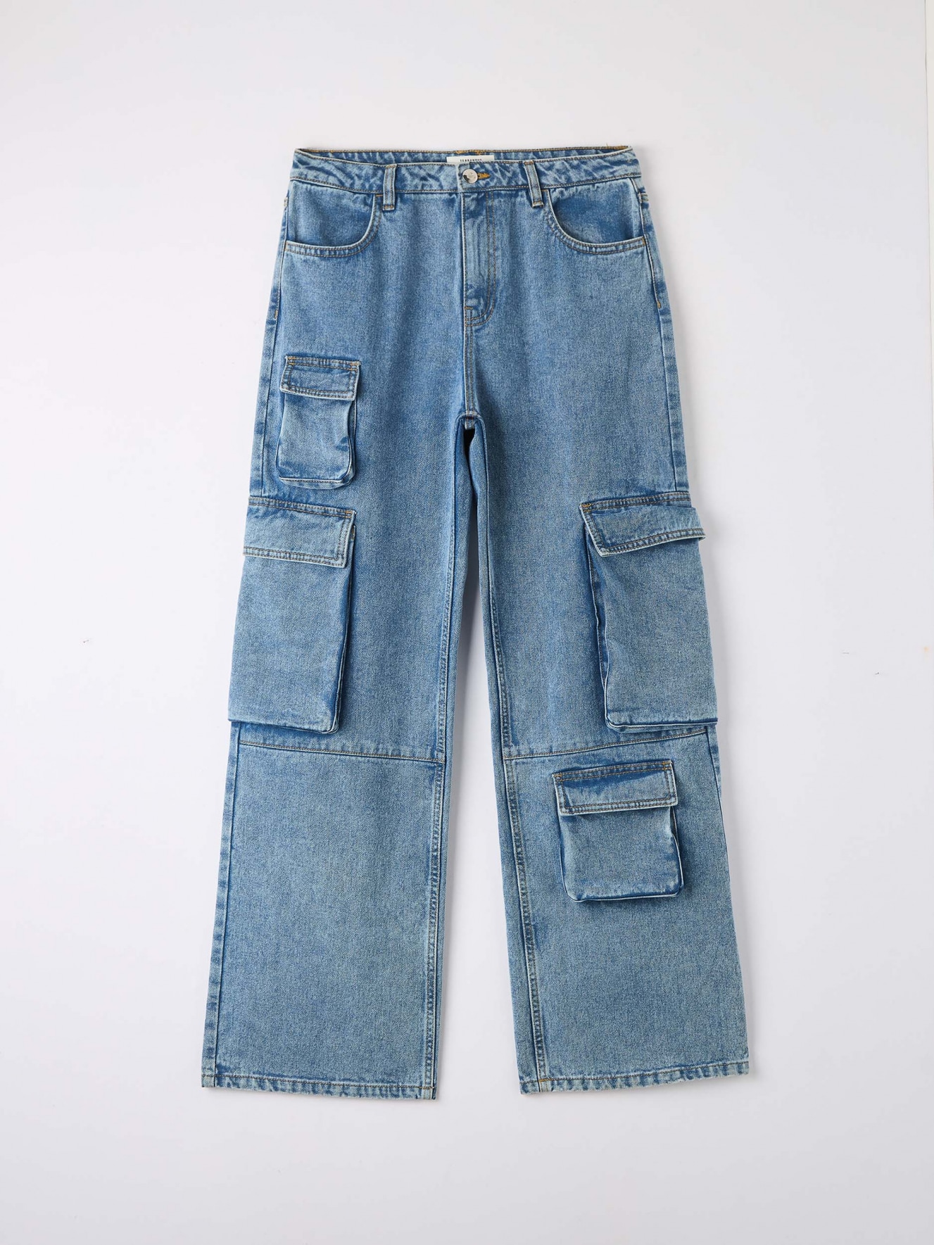 Mittleres Blue Denim Cargo-Jeans mit Taschen großen | Terranova