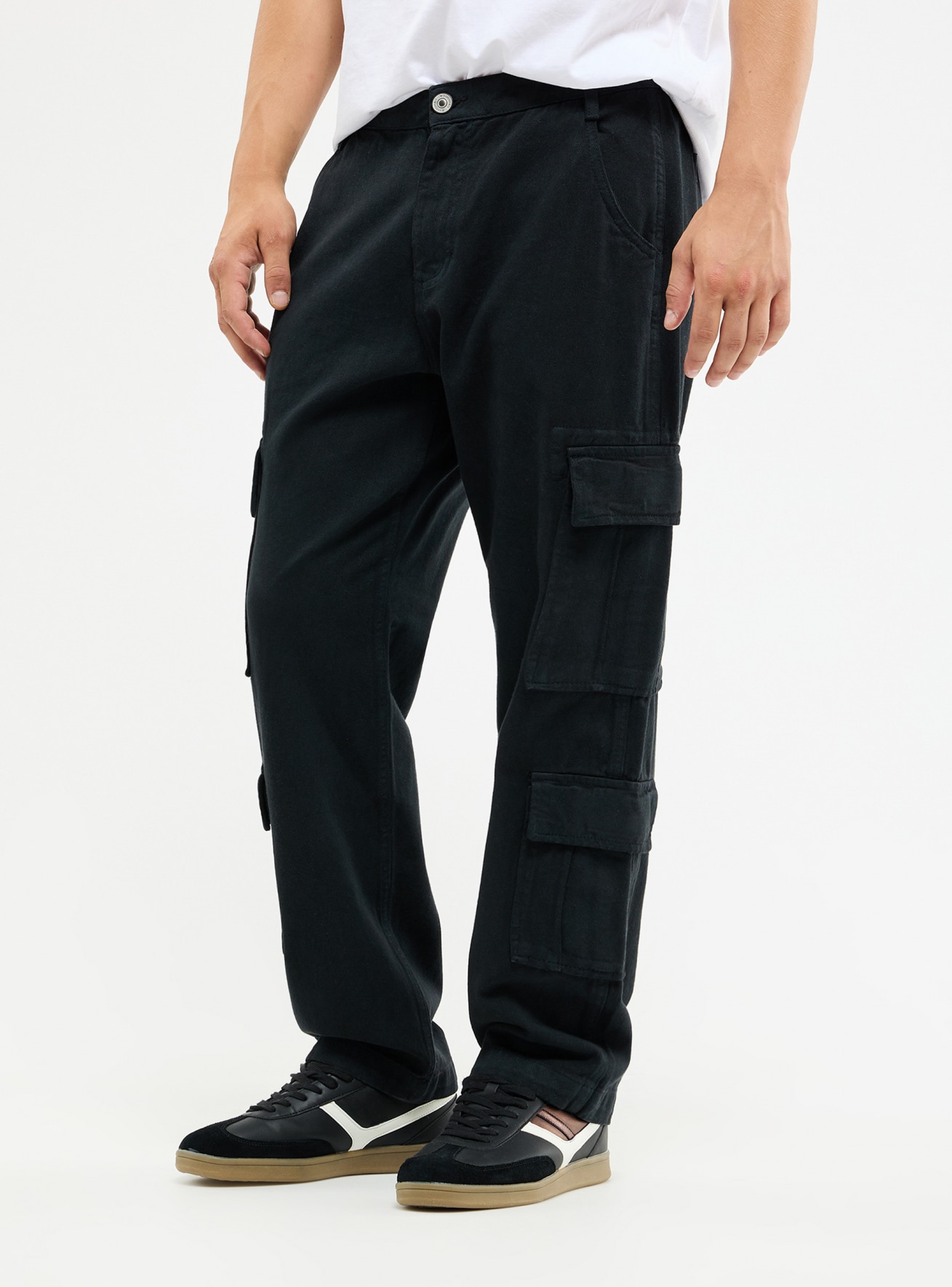 Black Multi-pocket cotton cargo trousers - Buy Online