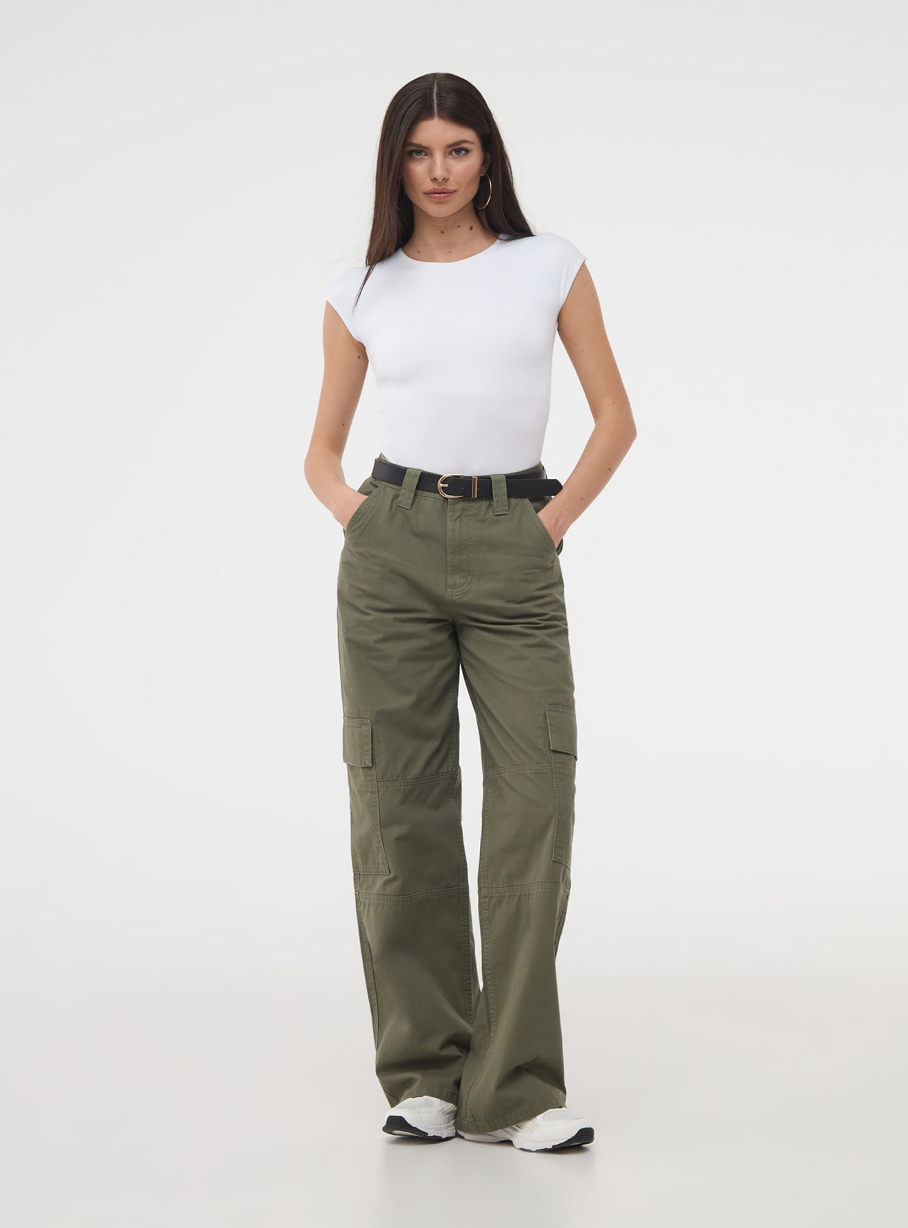 Verde militar Pantalón cargo color liso