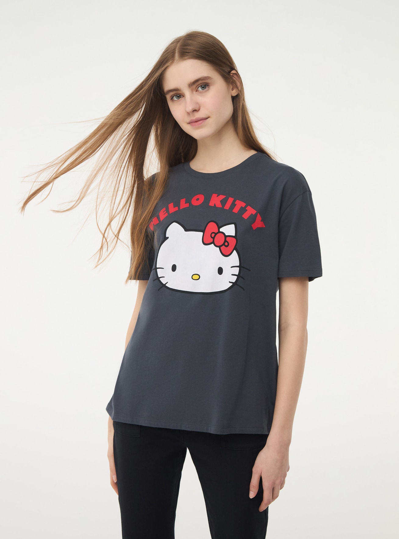T-shirt oversize stampa Hello Kitty Antracite - Acquista Online