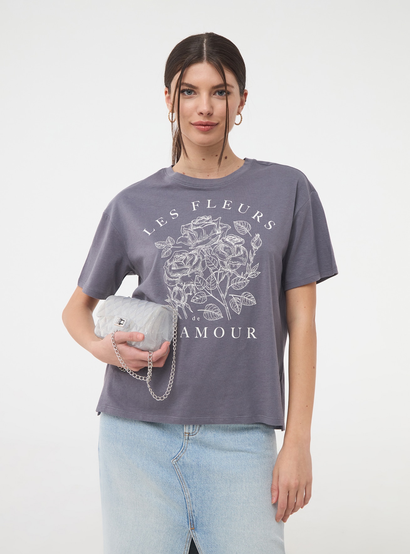 T-shirt oversize stampa rose Grigio - Acquista Online