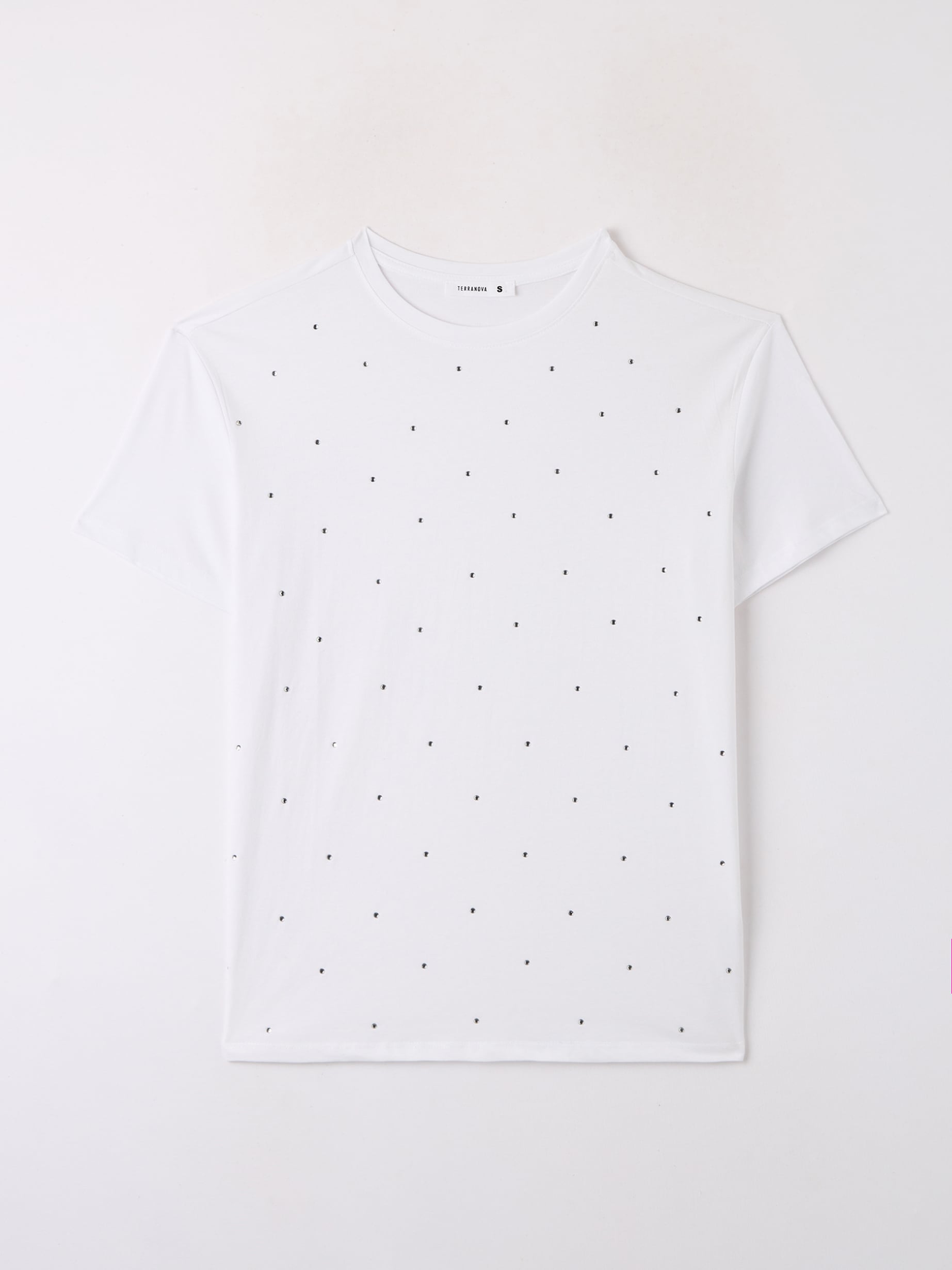 Optical white Crew neck T-shirt rhinestone | Online with - Buy Terranova