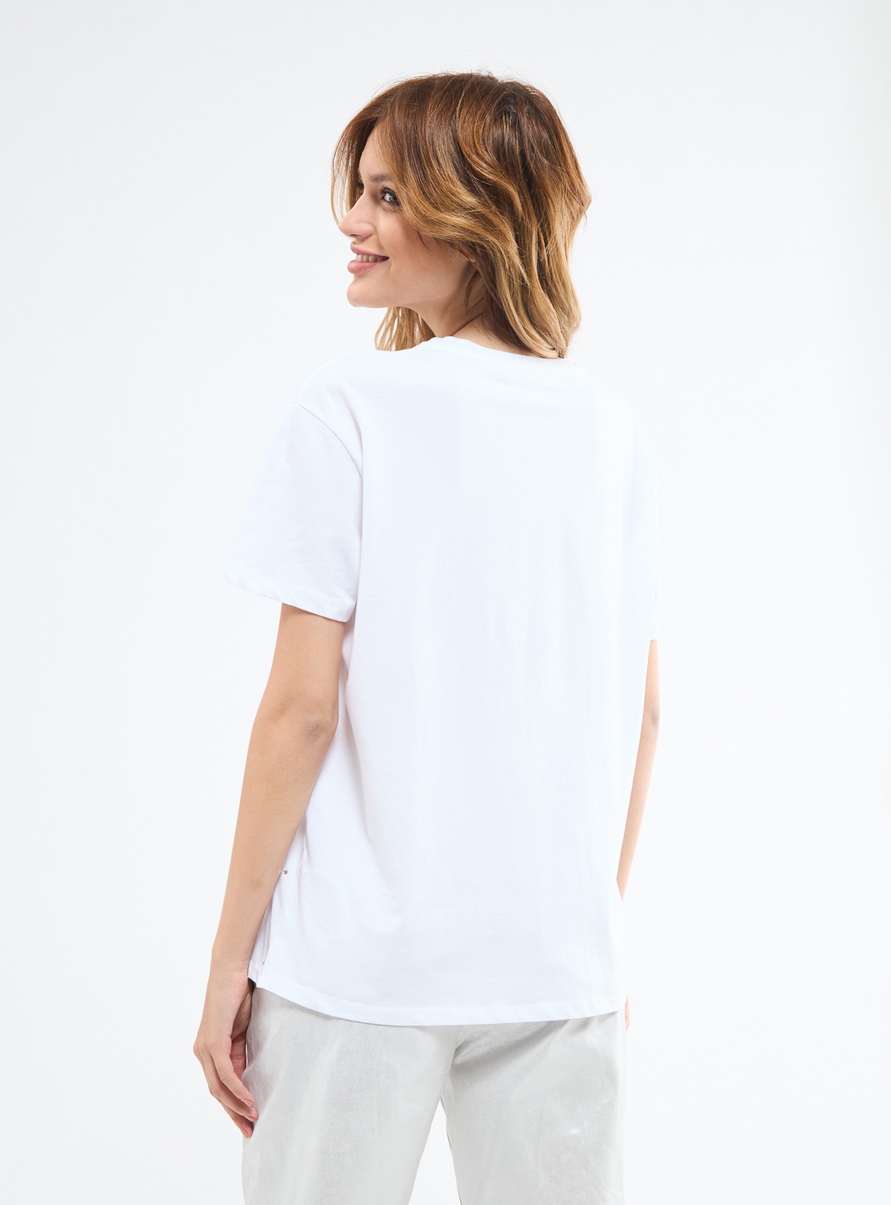 T-shirt | rhinestone Buy Optical Online Terranova with white neck Crew -