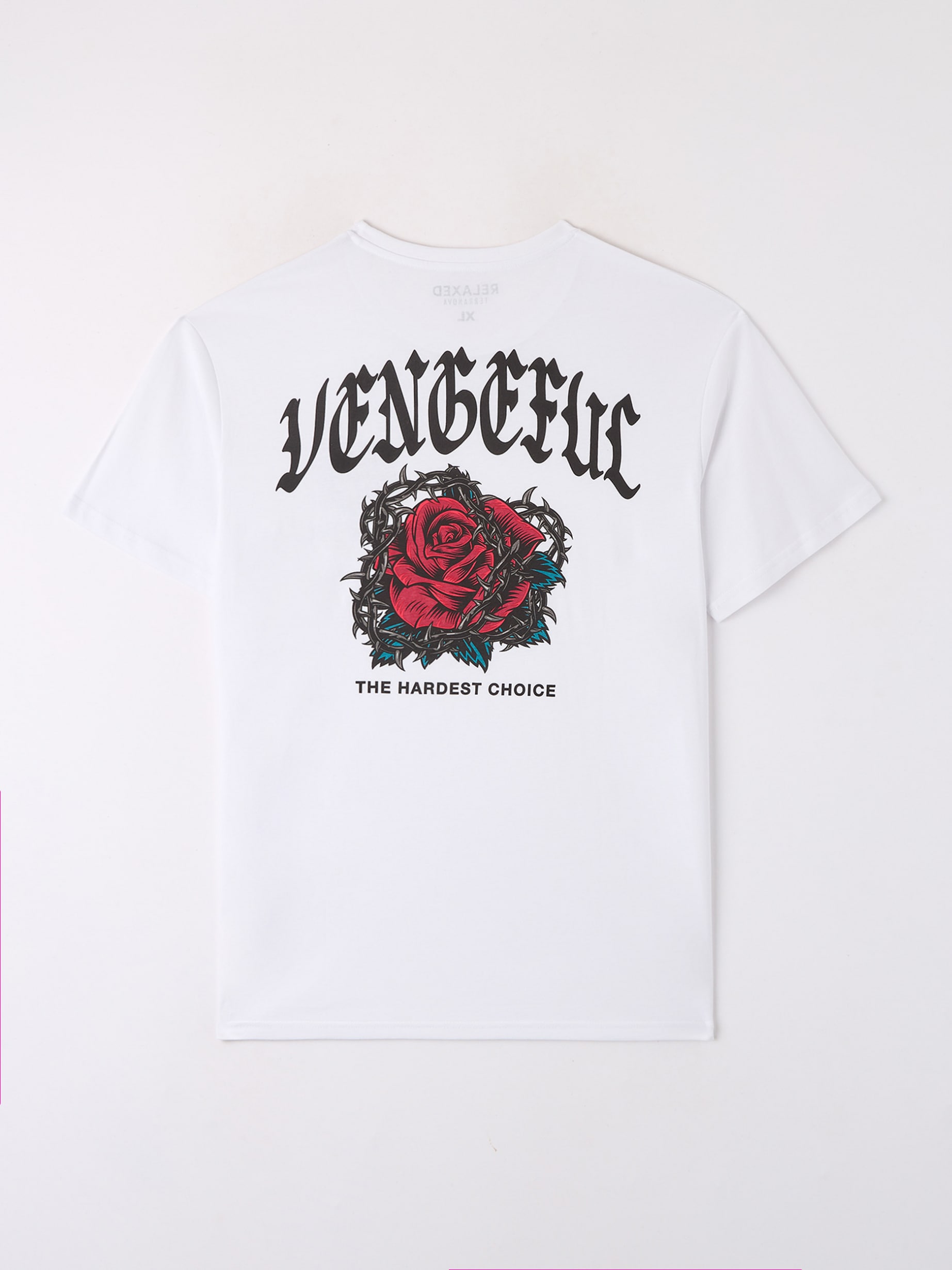 Weiß | Terranova Print Optisch gotischem vorne/hinten mit und T-Shirt rosa Schriftzug