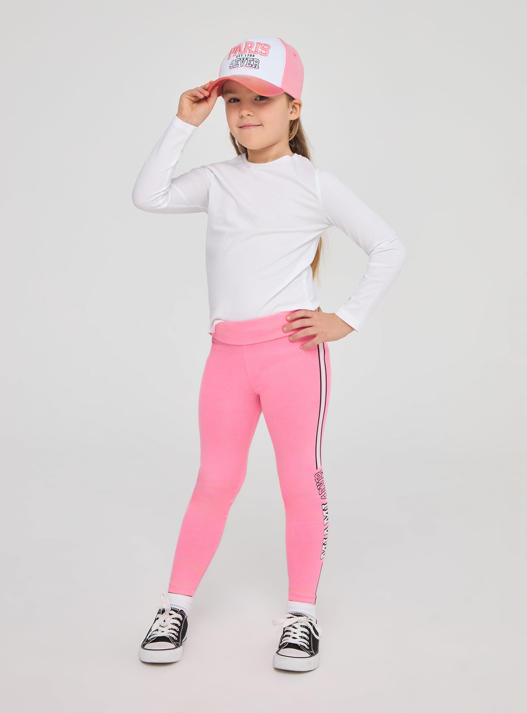 Pink fluo High-waisted leggings with varsity print - Buy Online