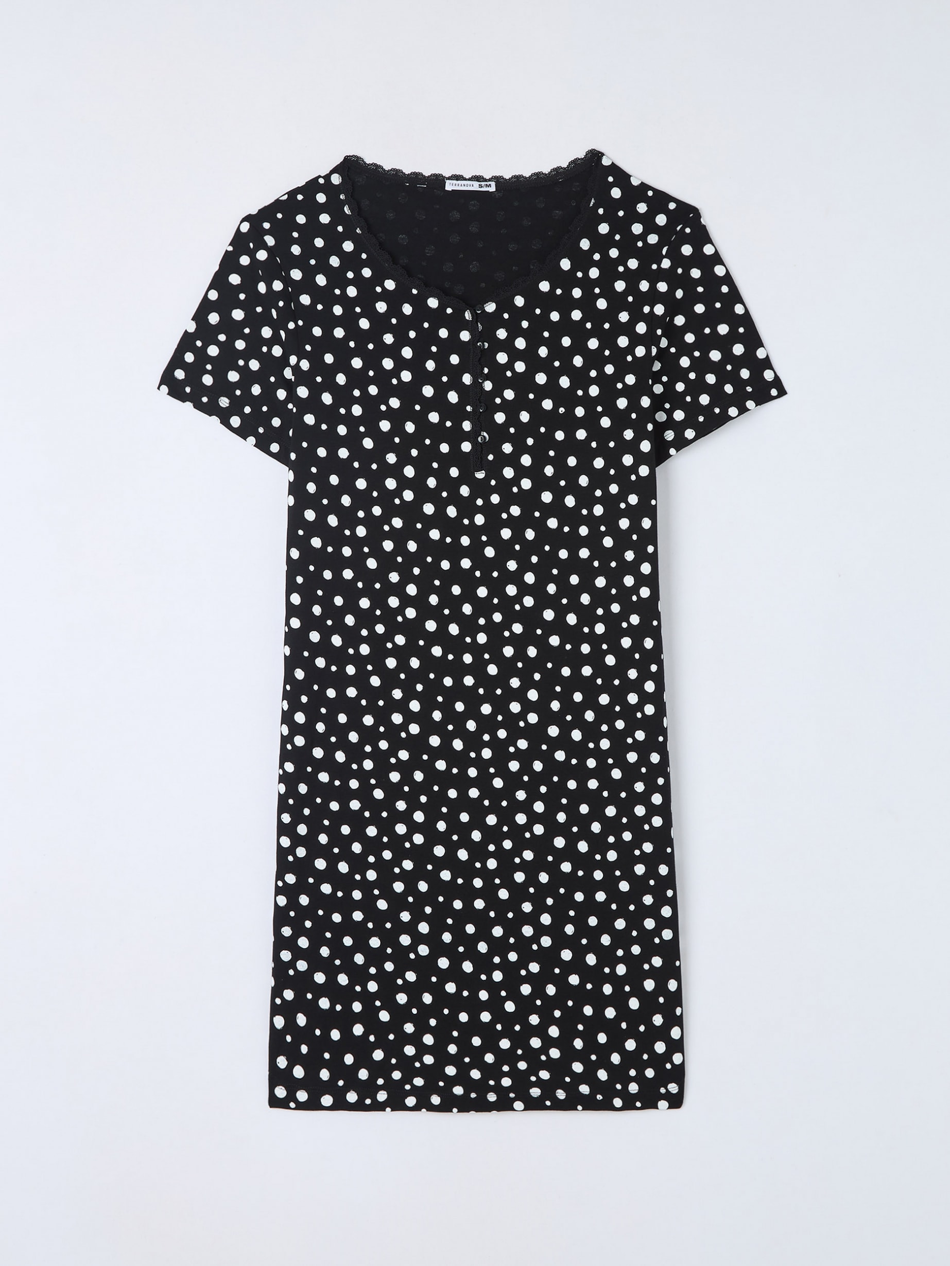 Var black Polka-dot nightgown with Henley neckline - Buy Online