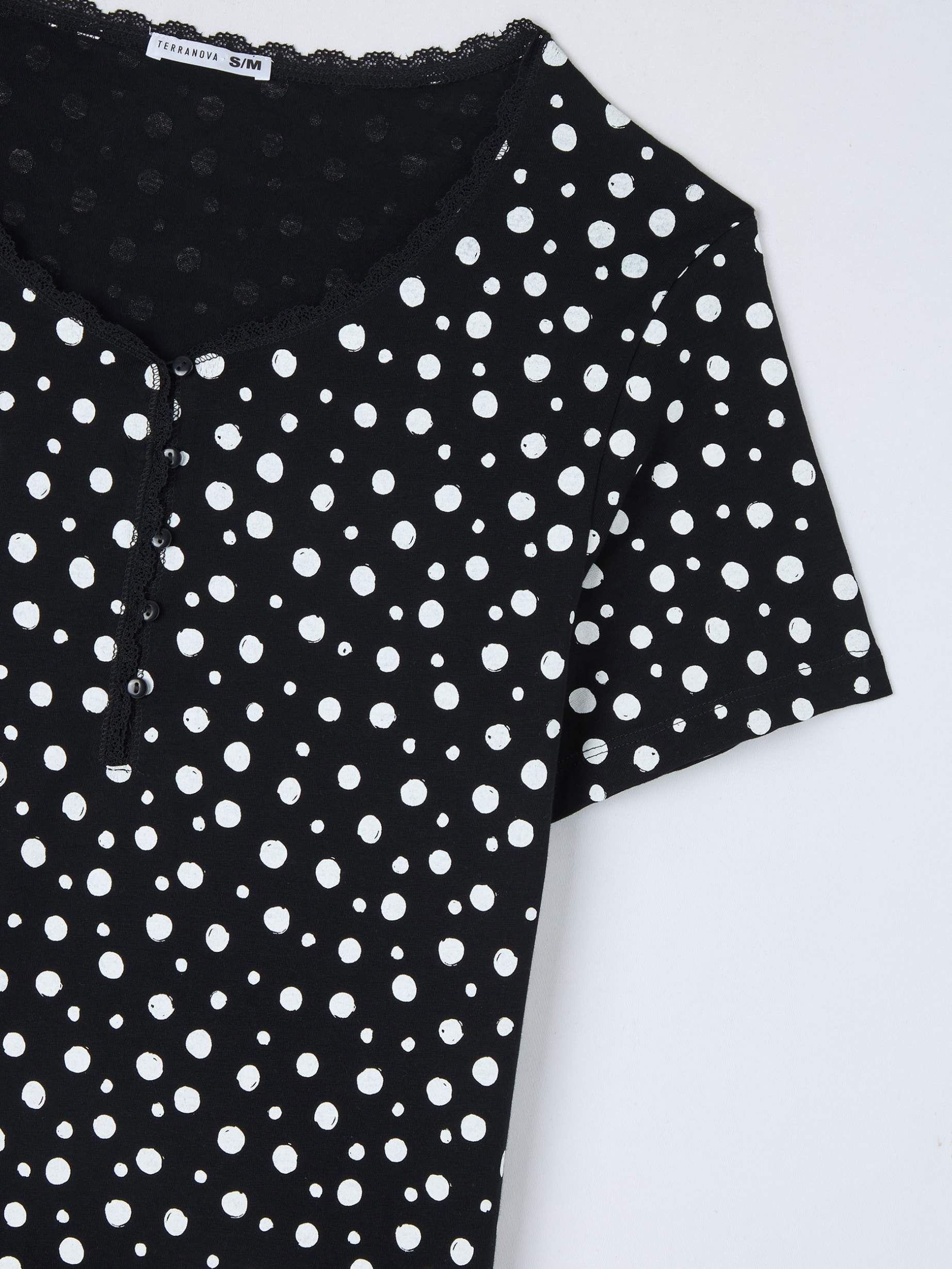 Var black Polka-dot nightgown with Henley neckline - Buy Online