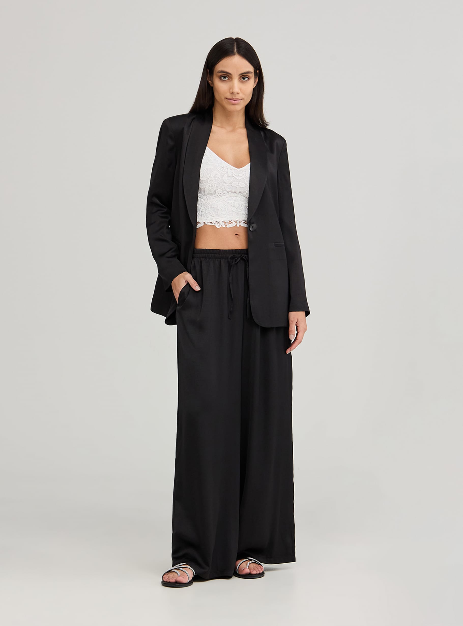 Black Satin palazzo trousers - Buy Online