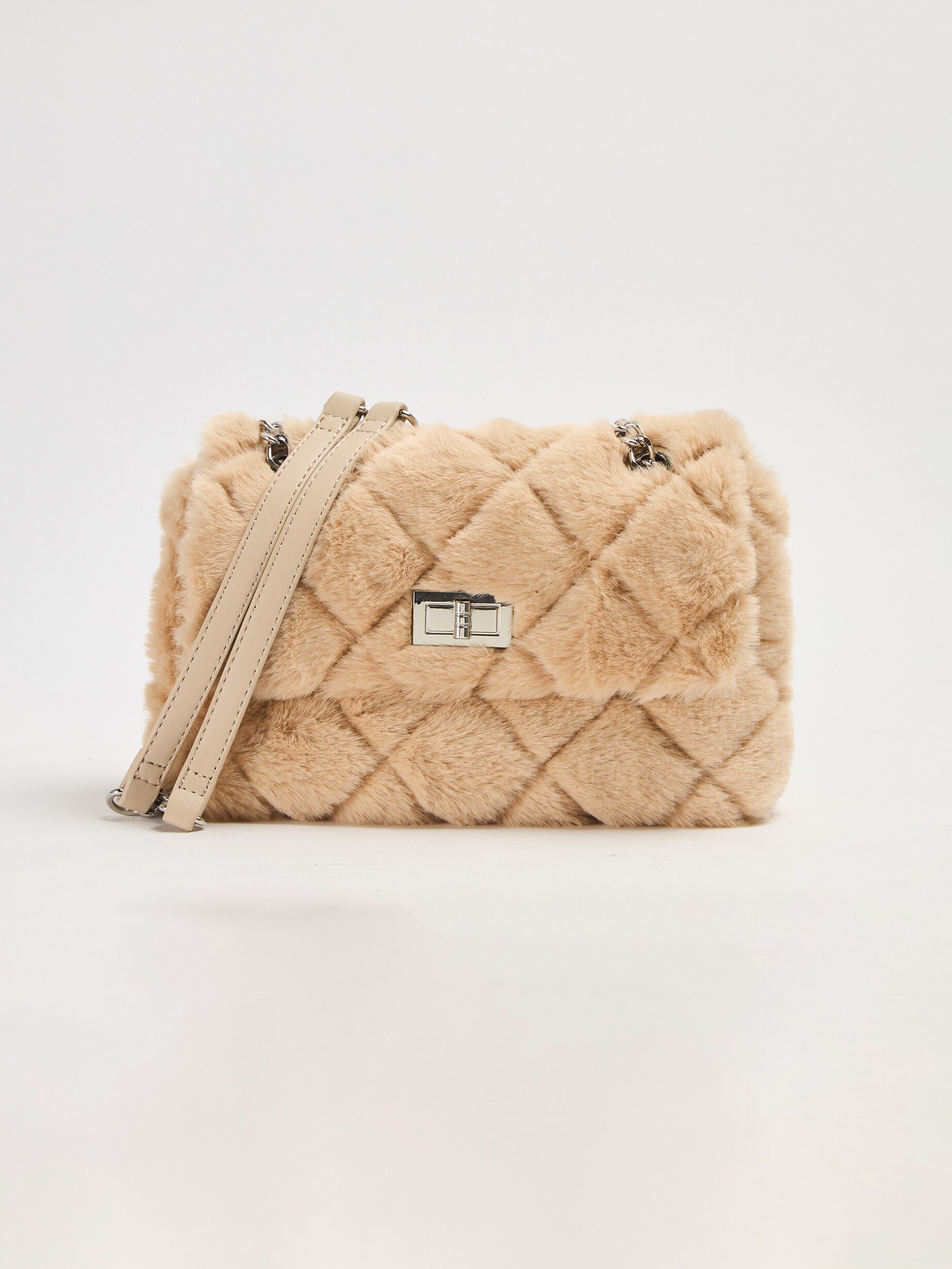 Beige Faux fur quilted bag - Buy Online