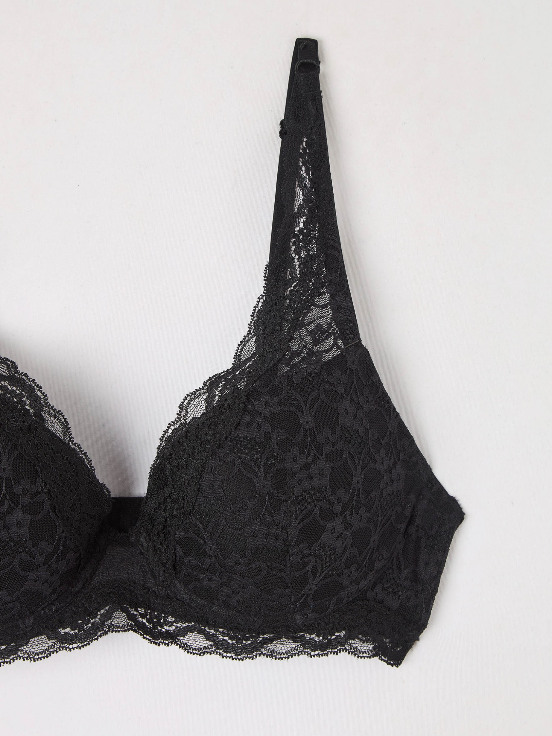 Black Padded triangle bra with lace inserts - Buy Online