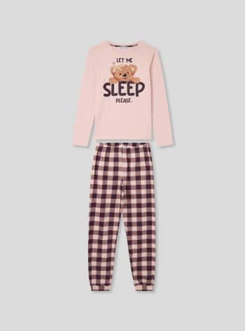 Set pigiama maglia con orsetto e pantaloni a quadri Rosa chiaro Acquista Online Terranova