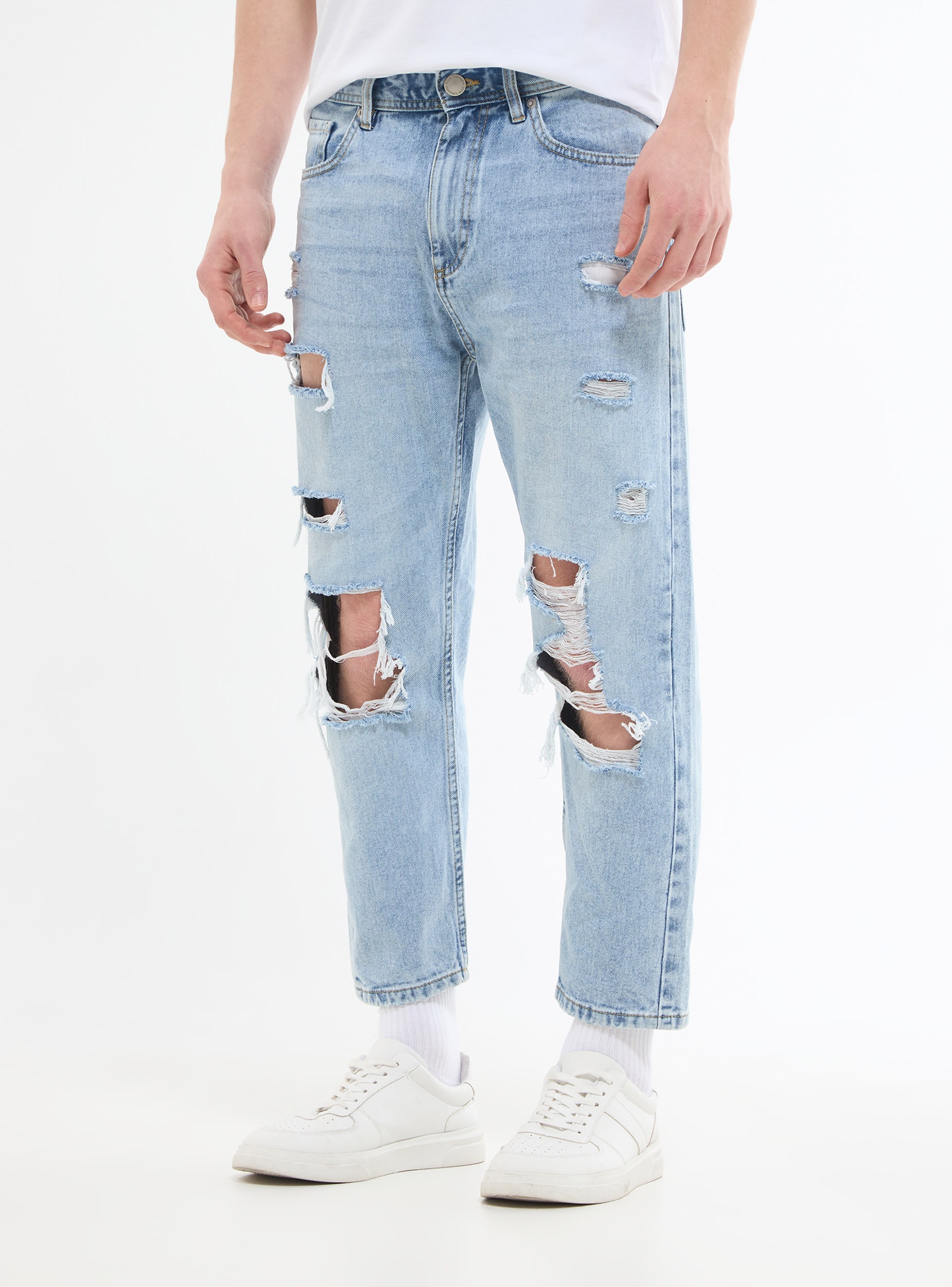 Light blue denim Loose fit ripped jeans Buy Online Terranova