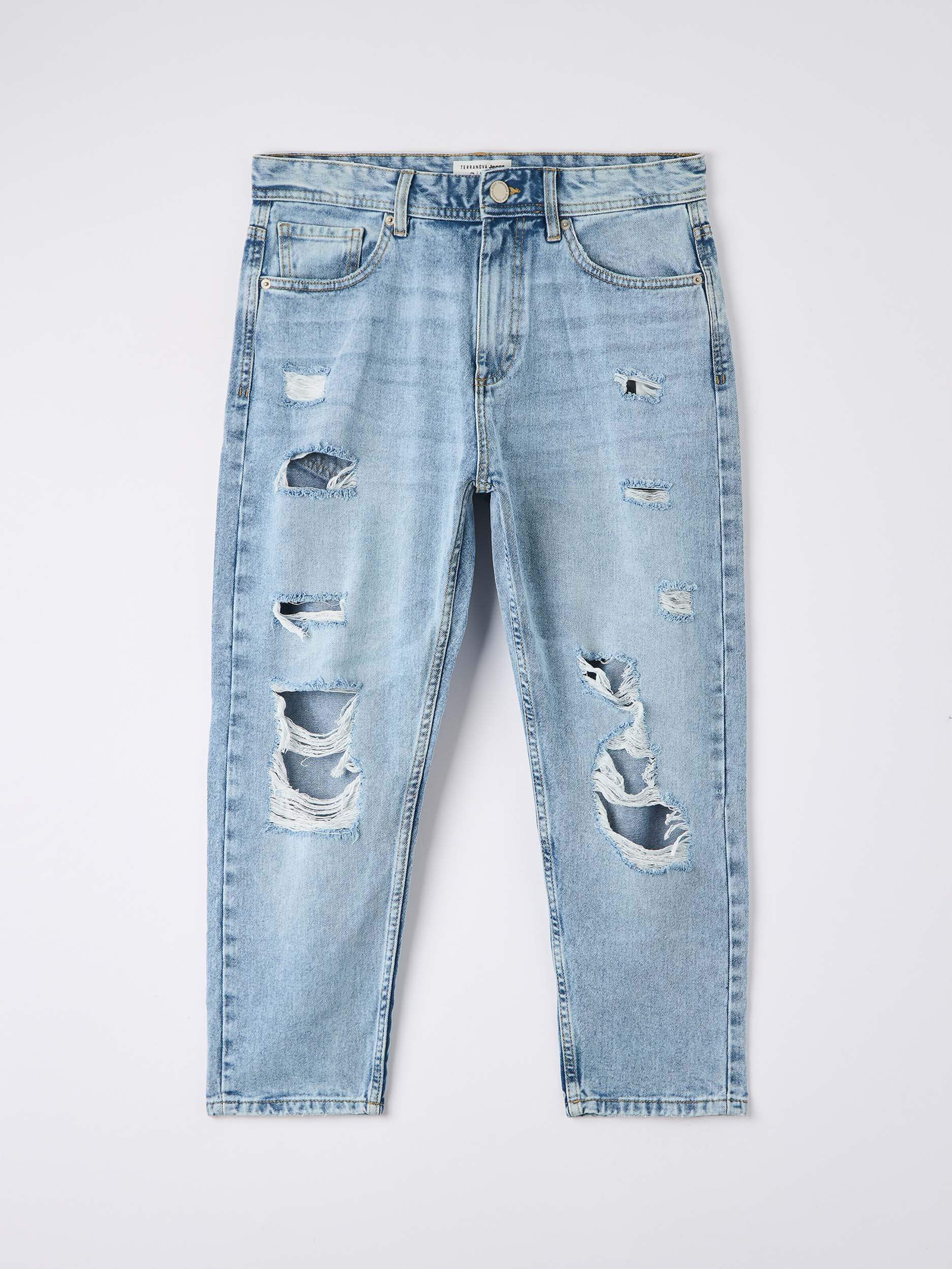 Light blue denim Loose fit ripped jeans Buy Online Terranova