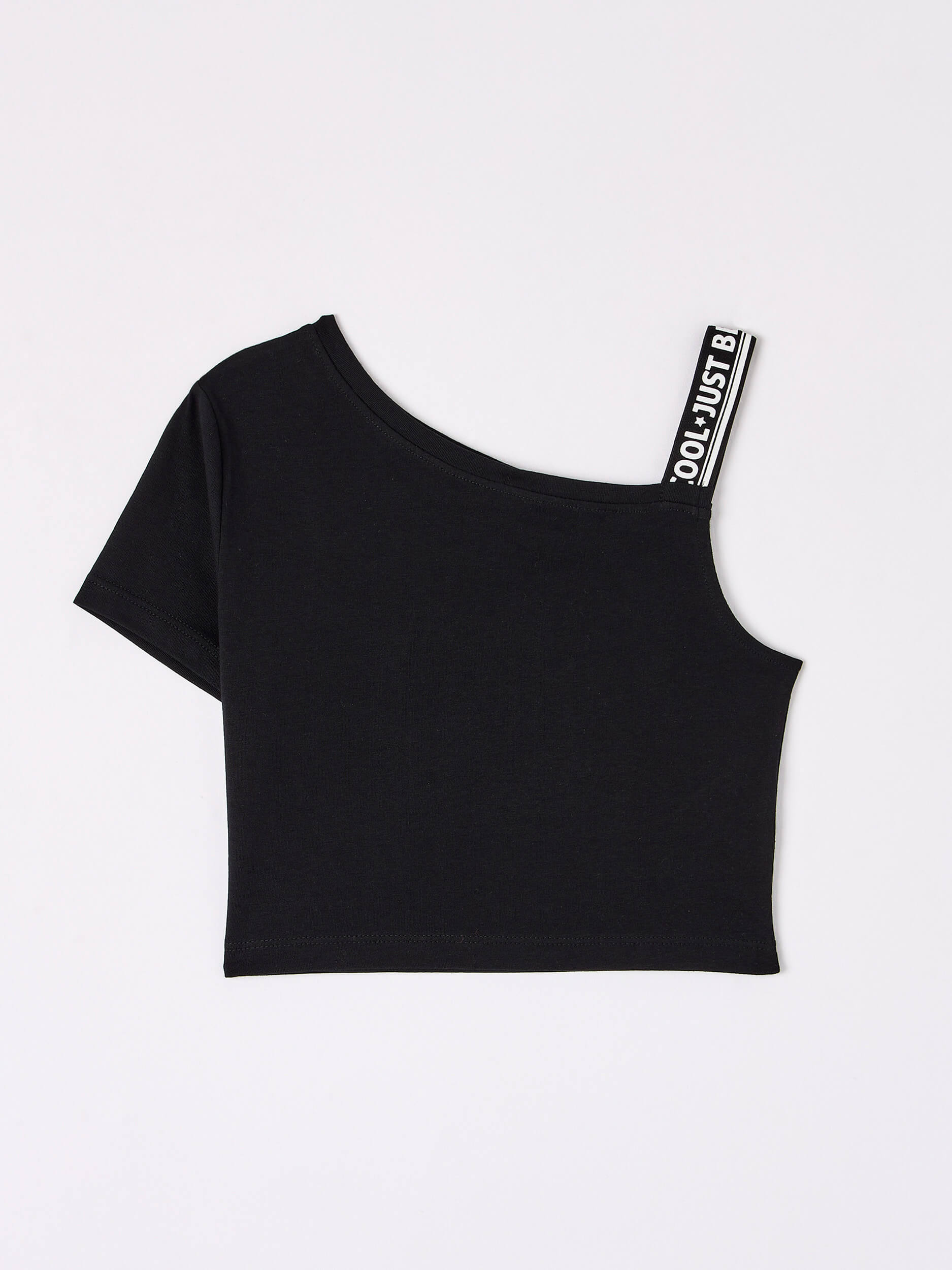 one shoulder crop top black