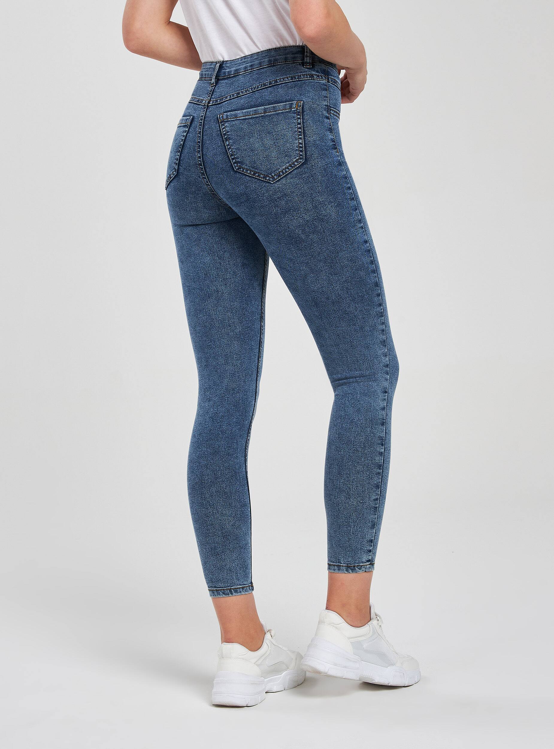 Mittleres Blue Denim Jeggings Hohe Taille Acid Washed Terranova