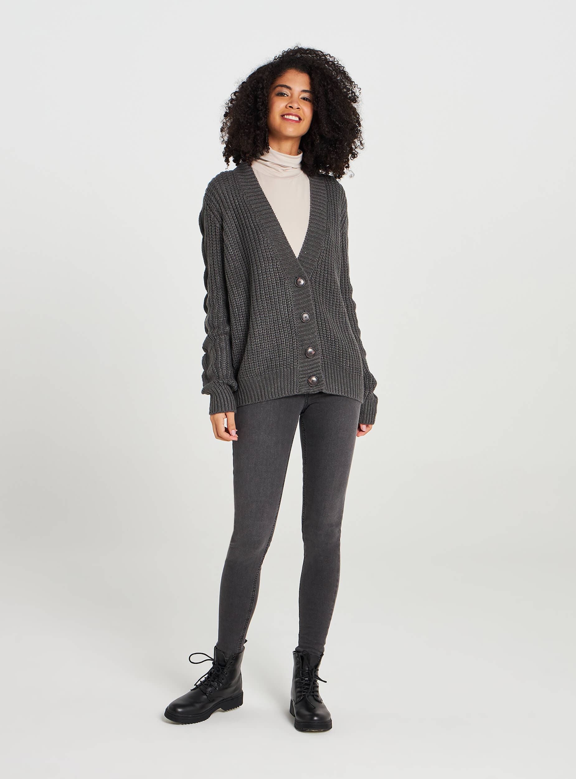 dark grey knit cardigan