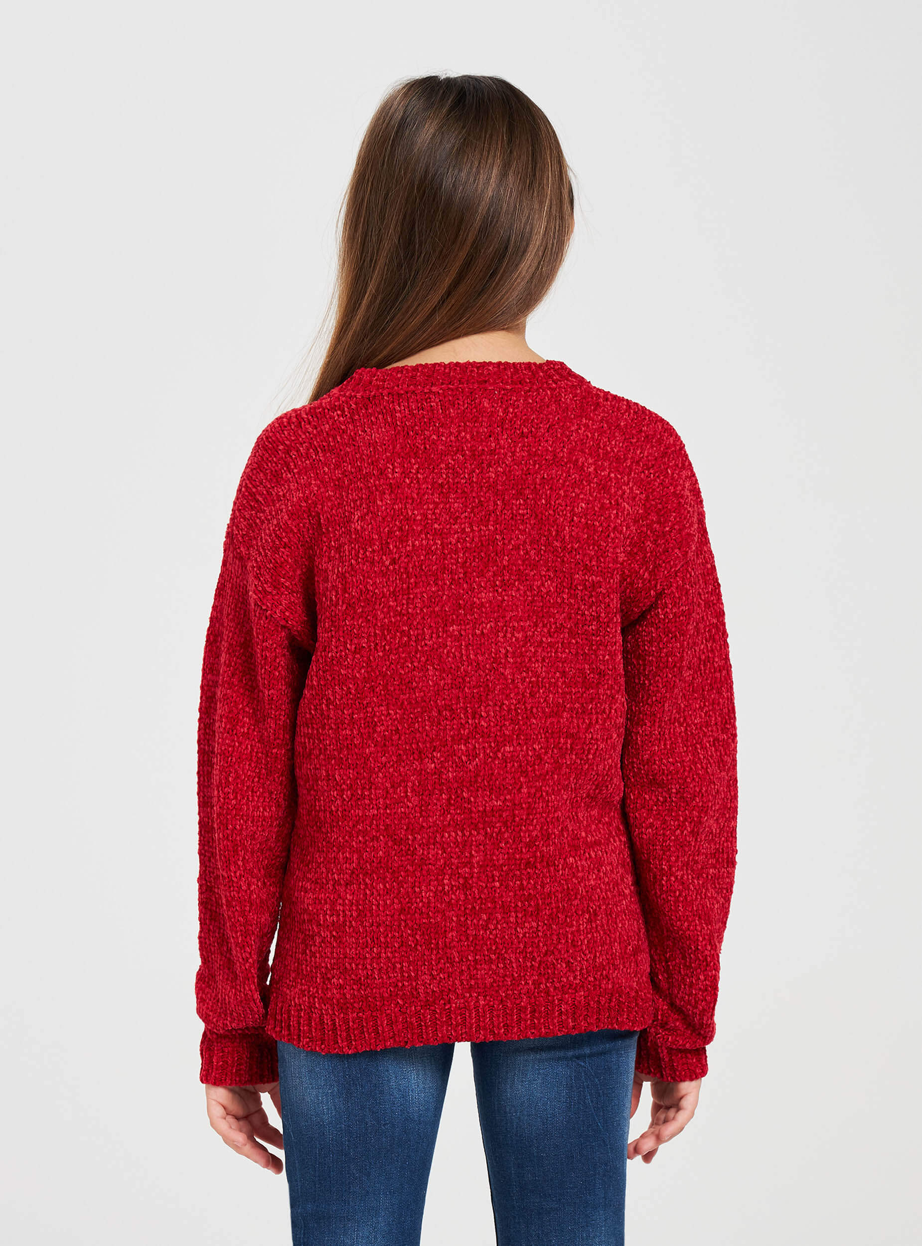 red chenille cardigan