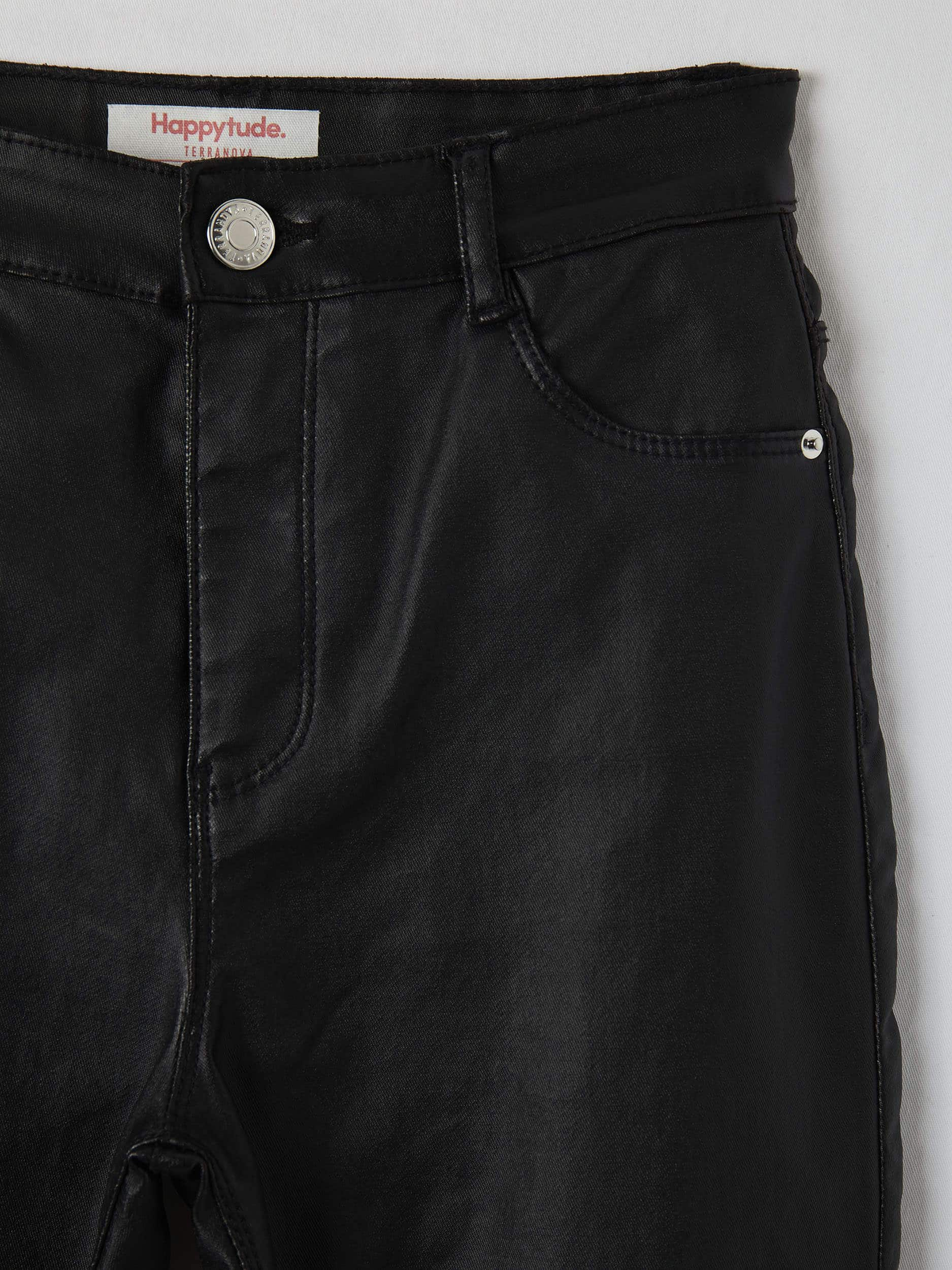 leather coated high waisted jeans