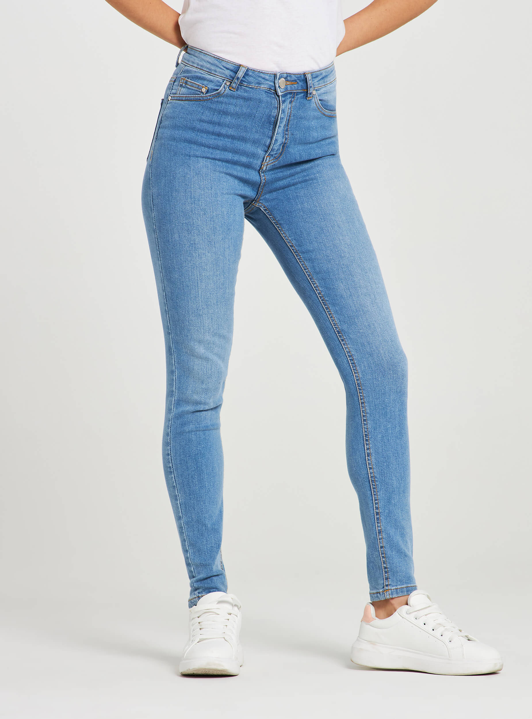 high waisted elastic jeans