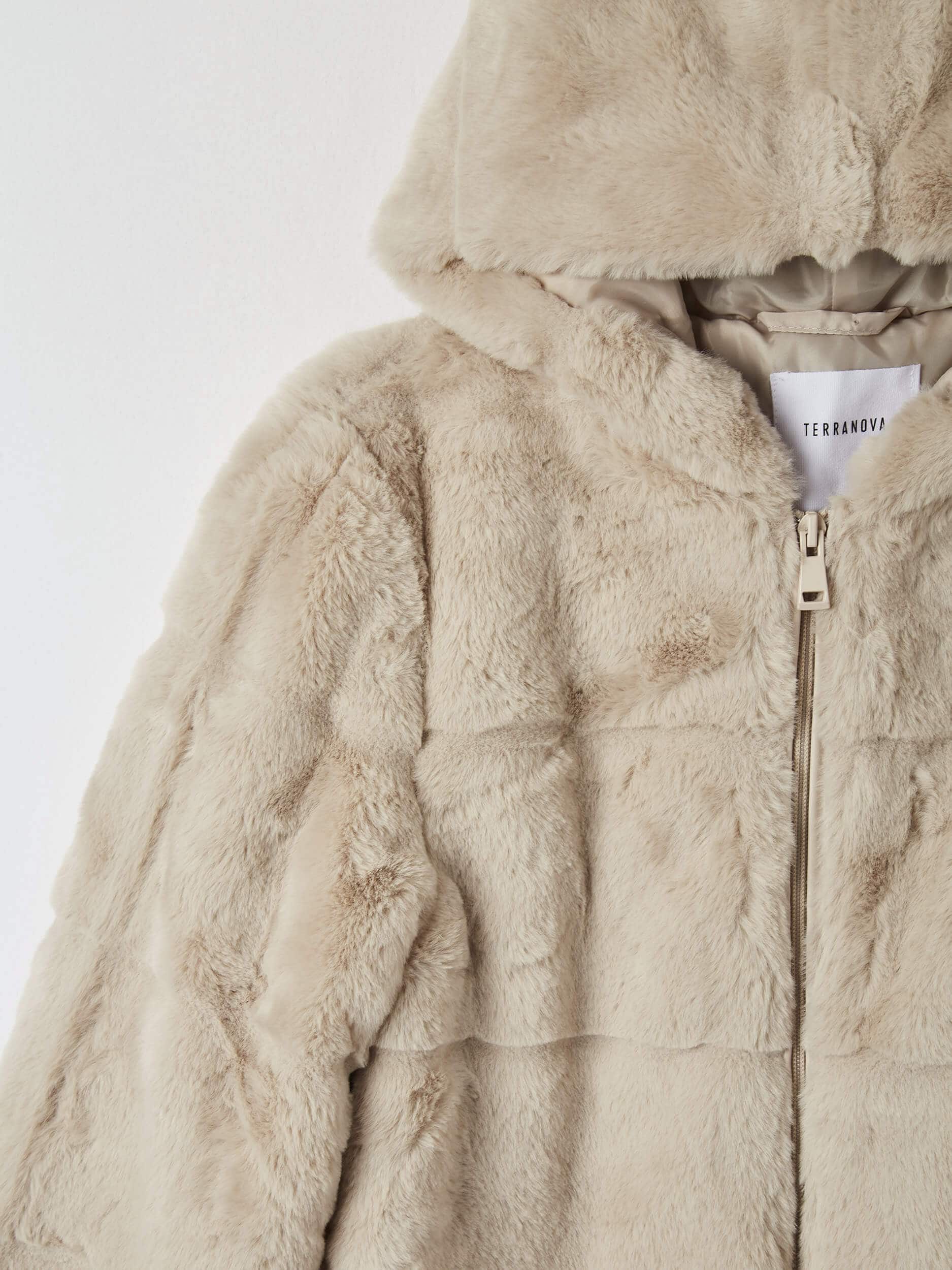 long tan faux fur coat