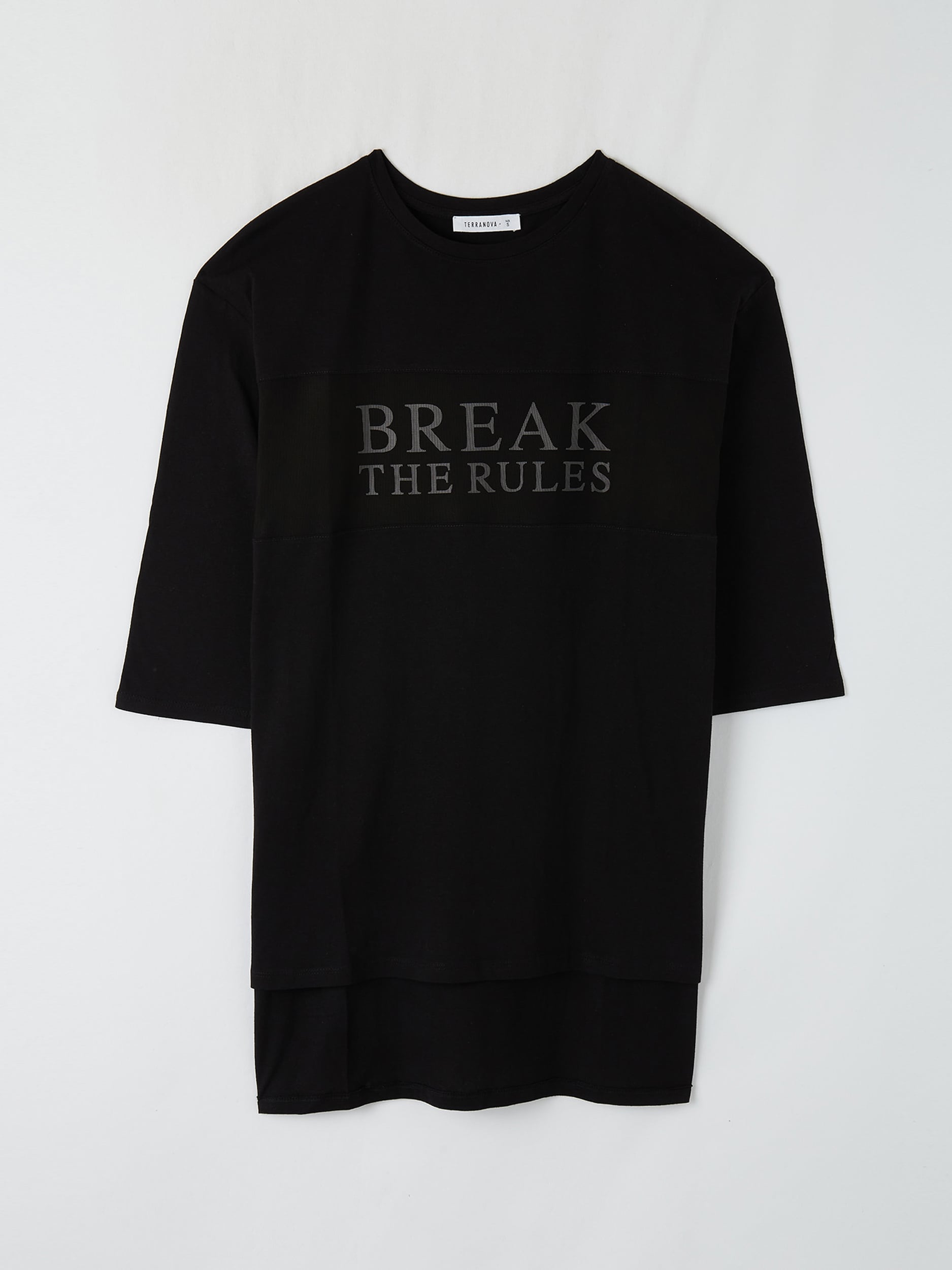 Schwarz Maxi T Shirt Mit Schriftzug Und Tull Terranova