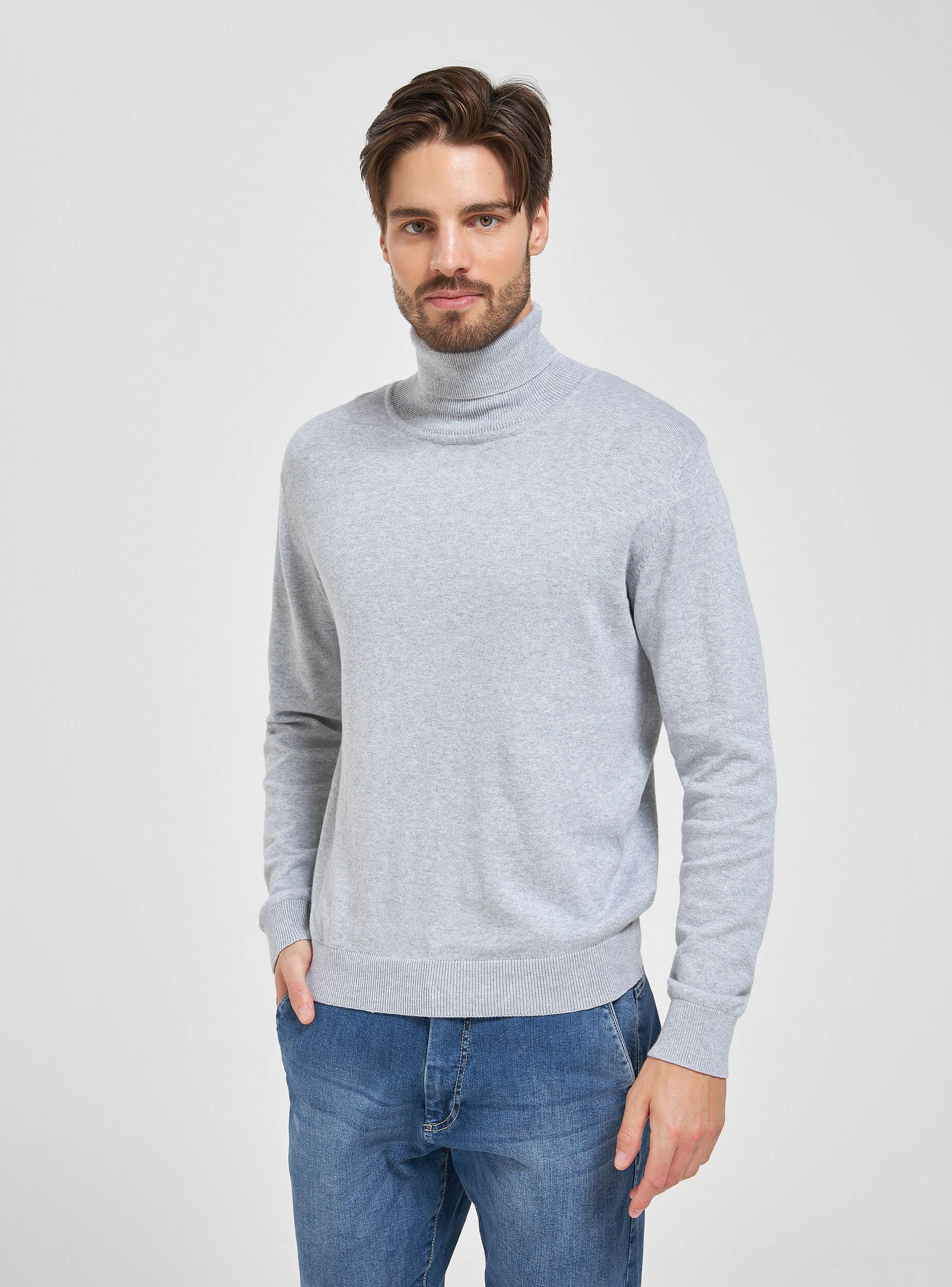 light grey turtleneck sweater