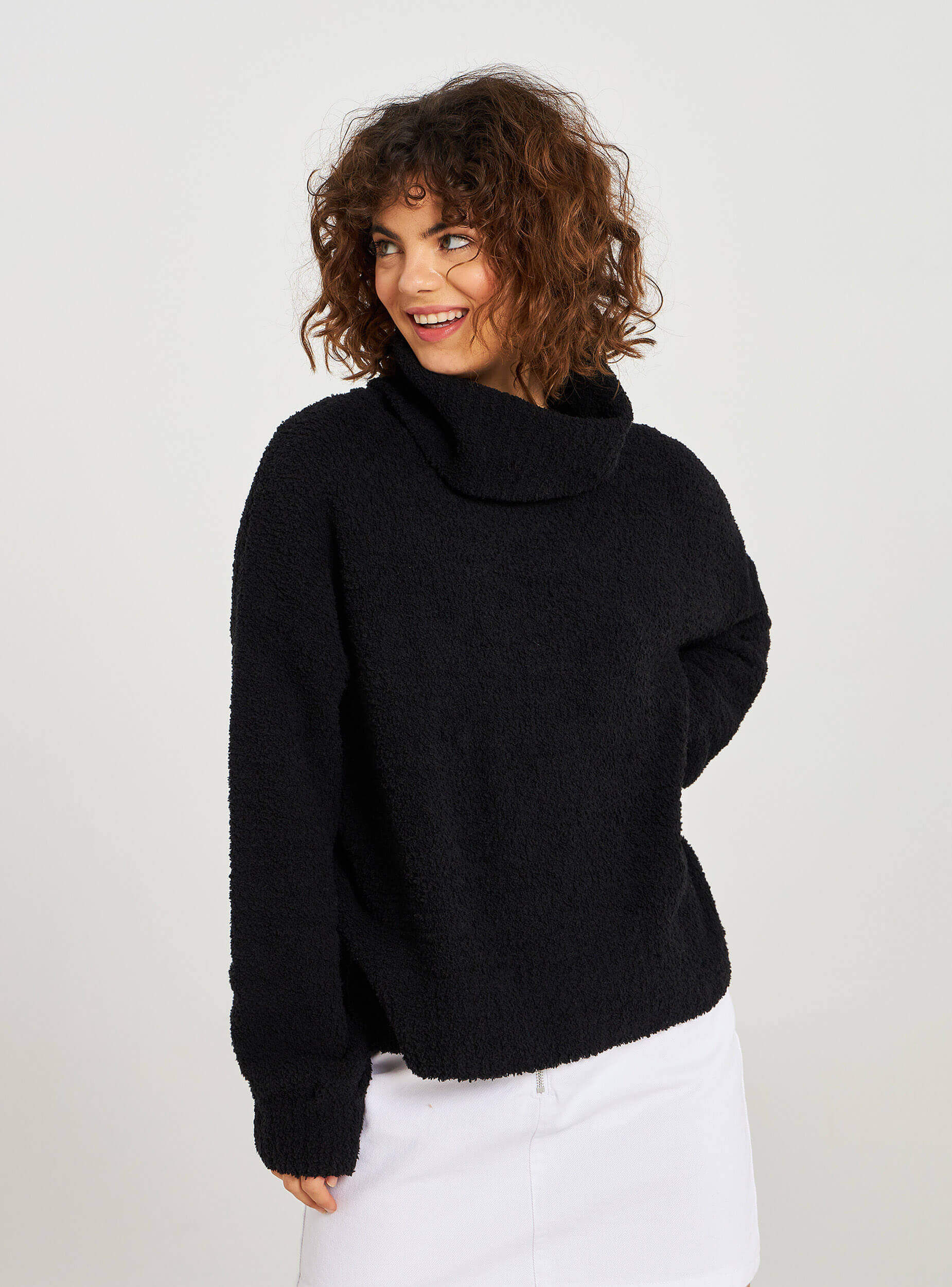 oversized black polo neck jumper