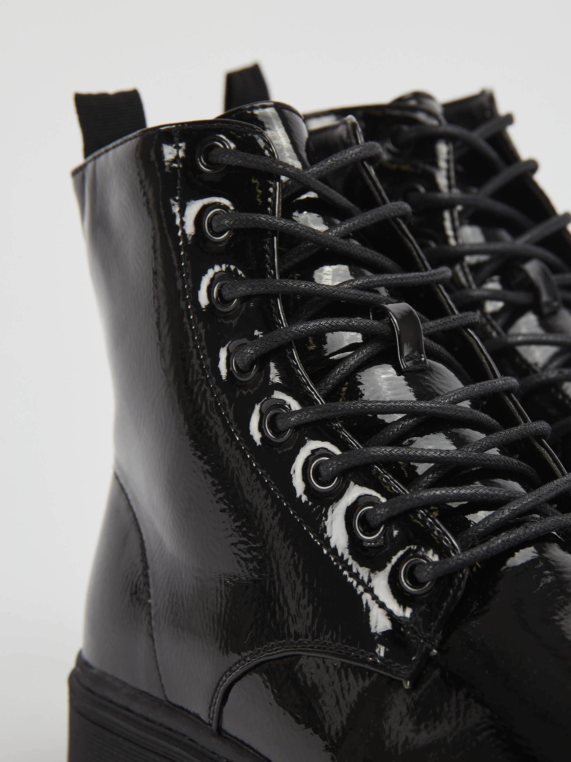 black patent combat boots