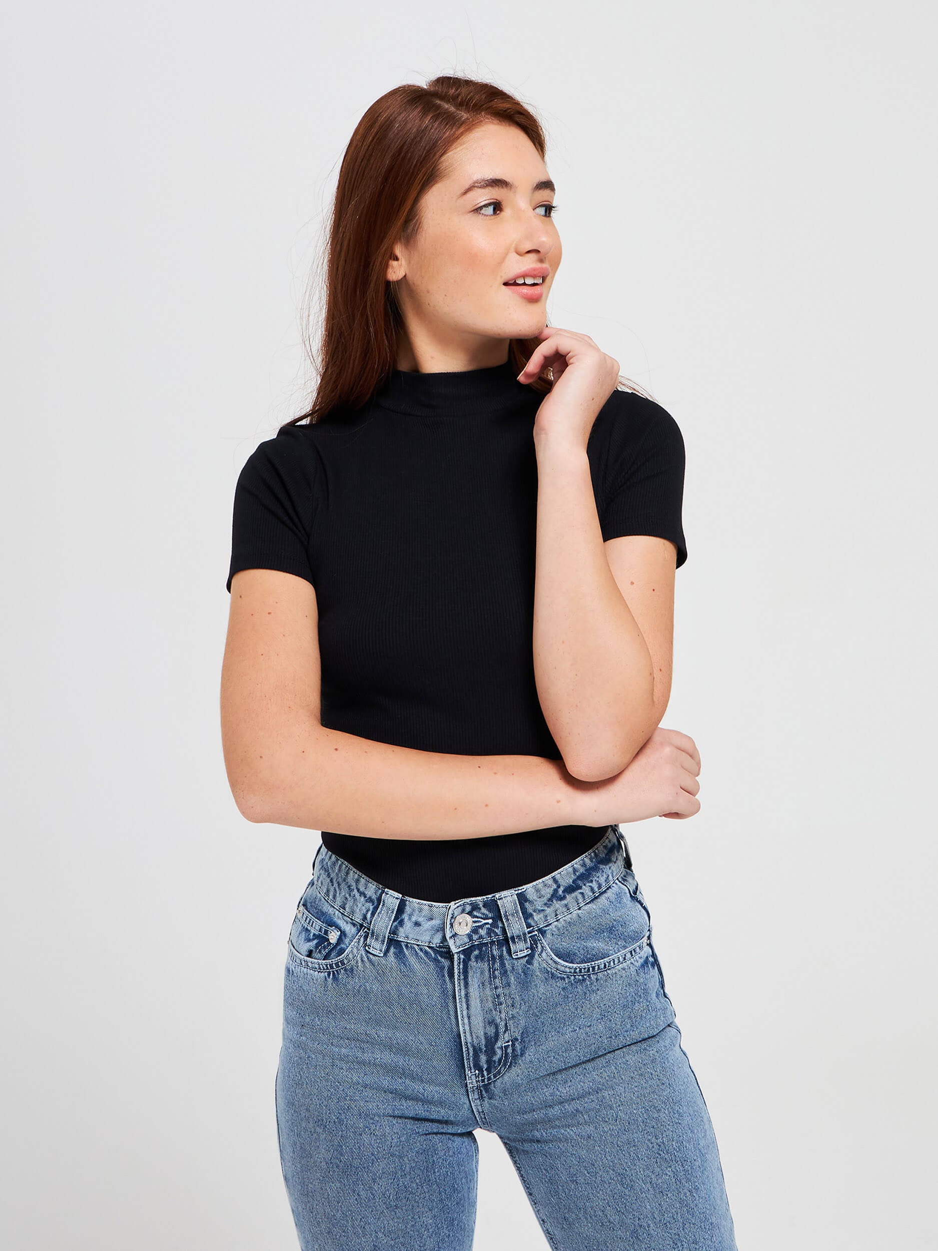 women's short sleeve mock turtleneck tops