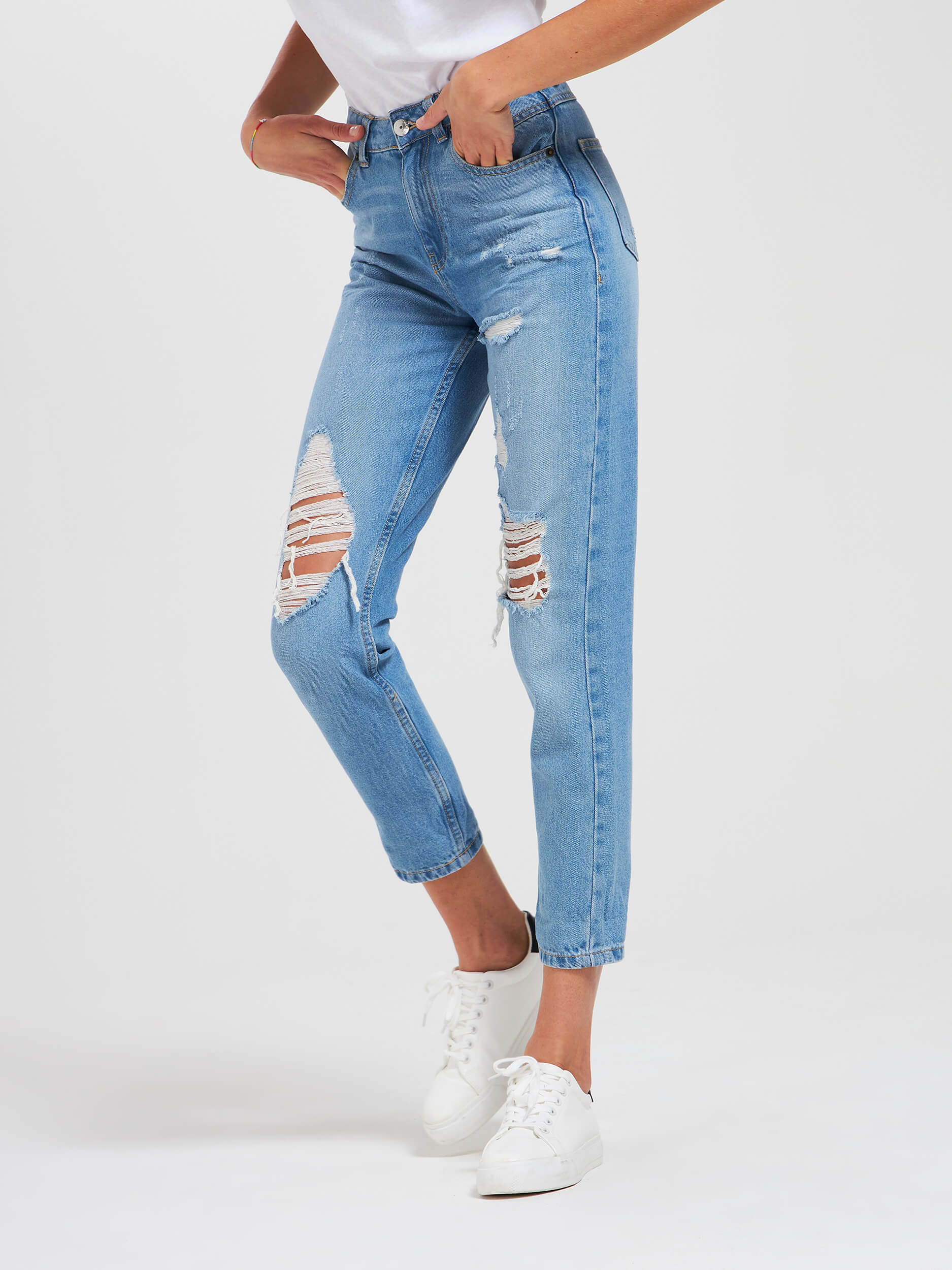 denim ripped mom jeans