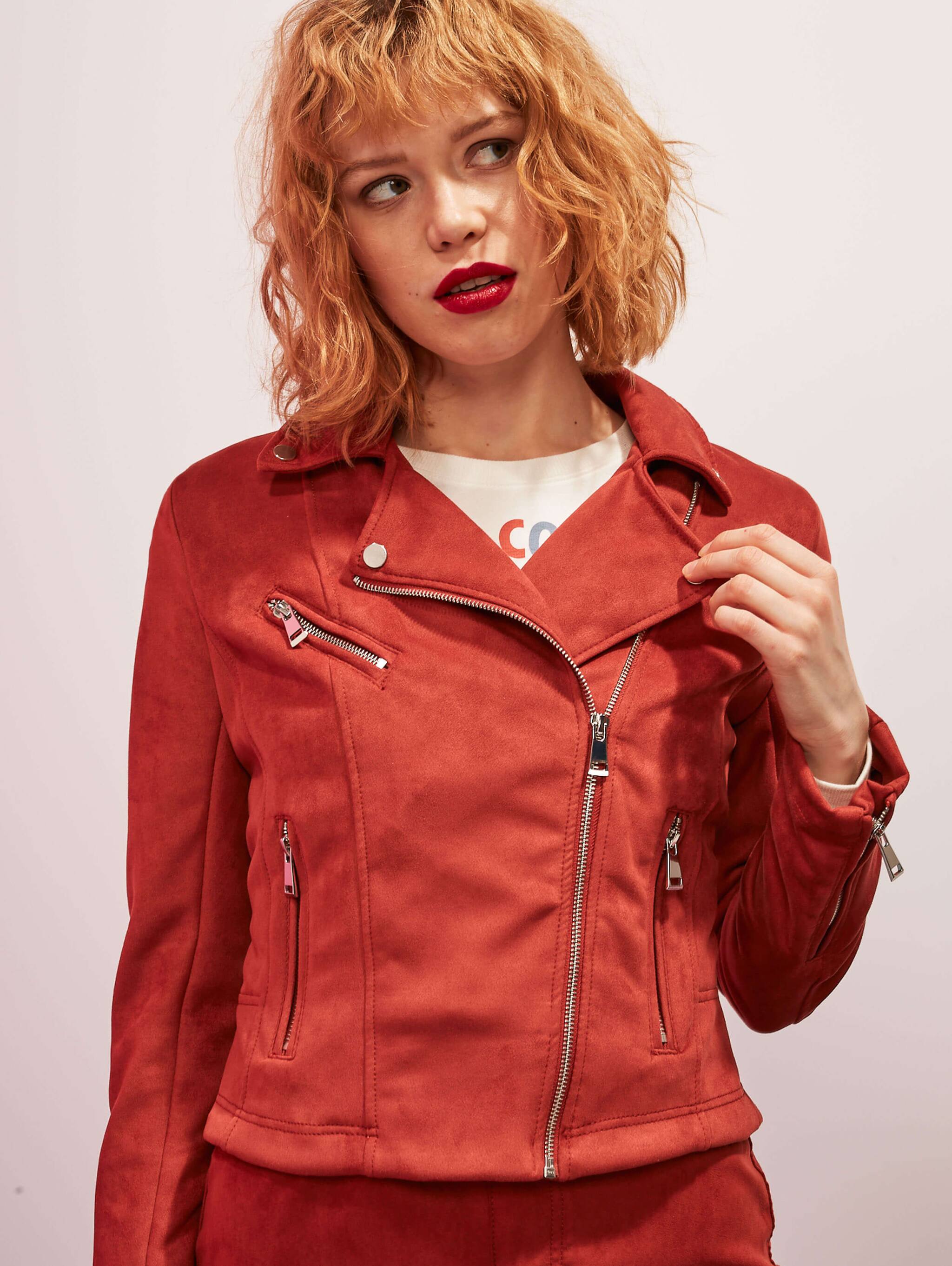 rust suedette biker jacket