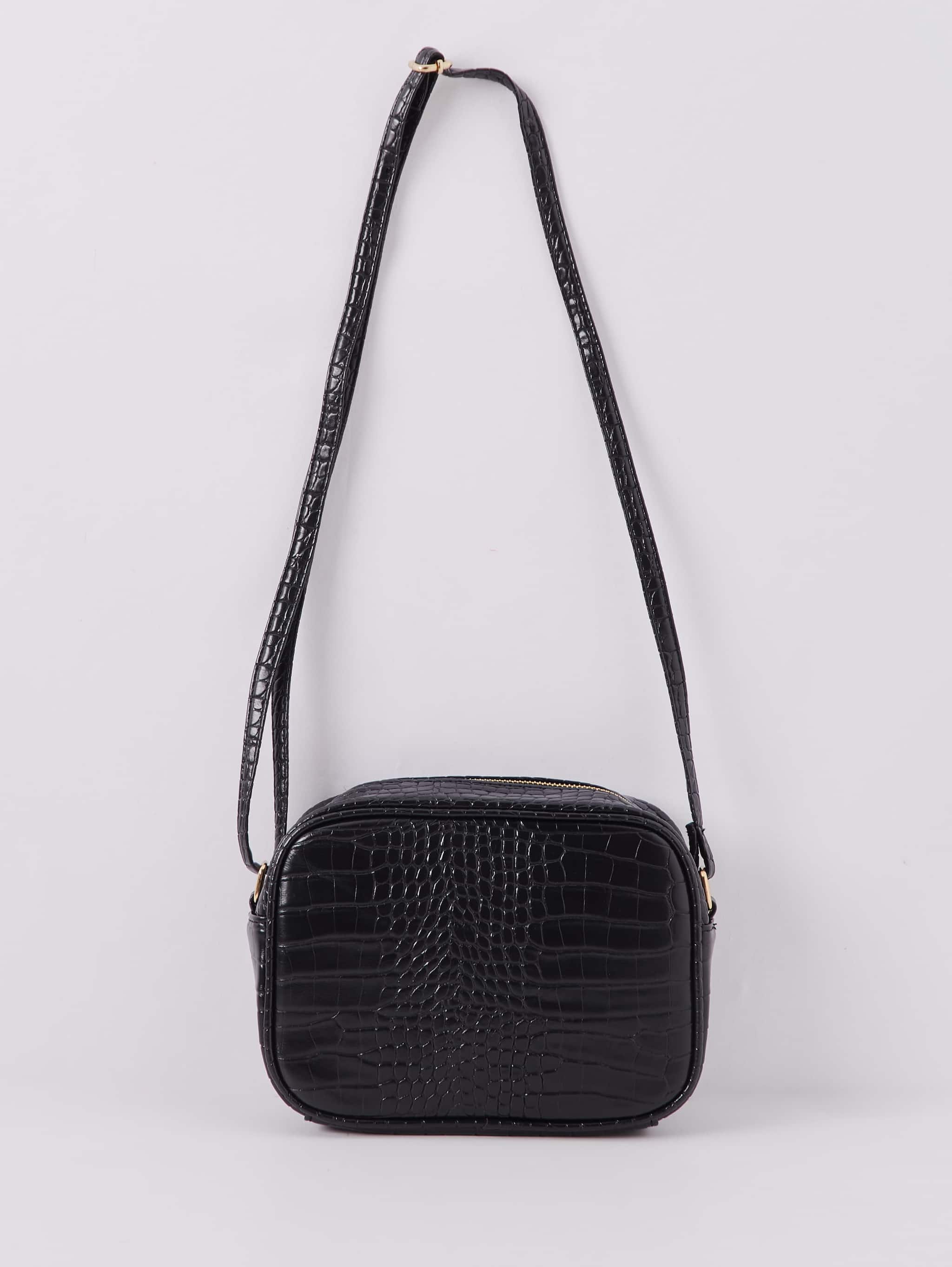 black faux leather shoulder bag