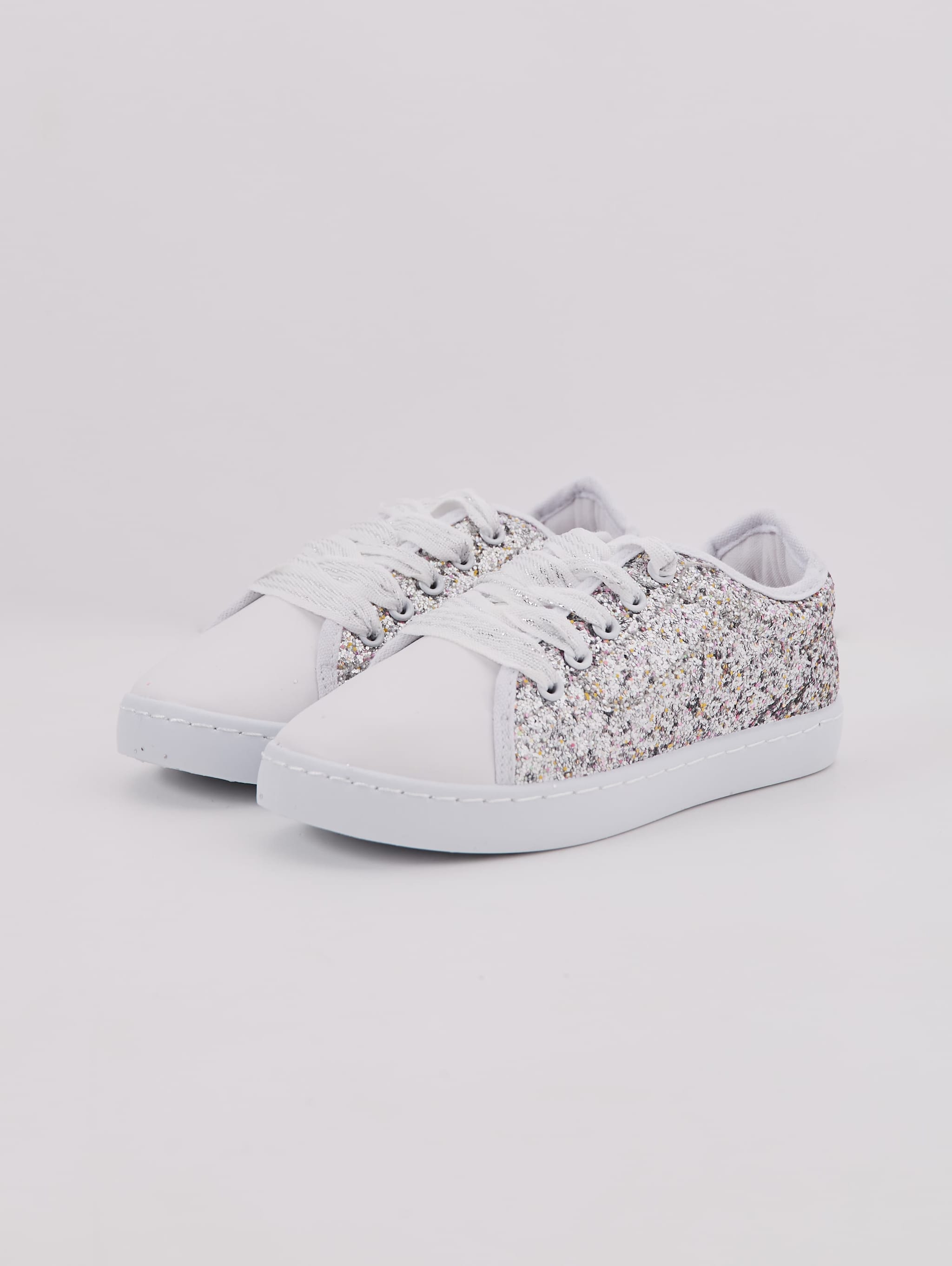 girls silver glitter trainers