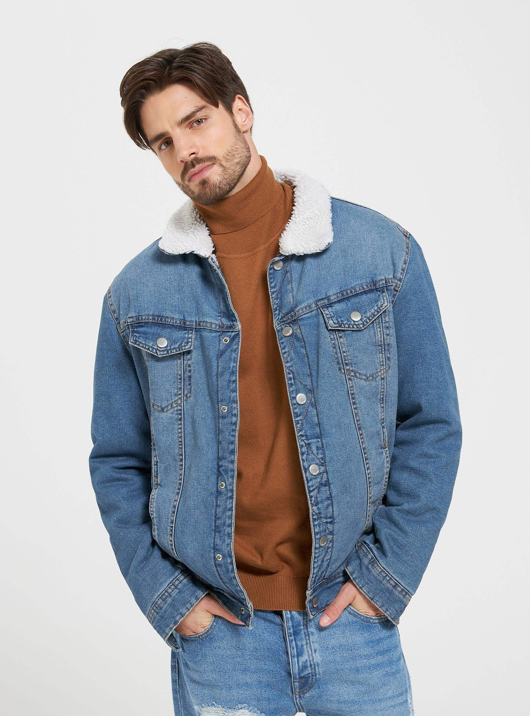 denim sherpa jacket long