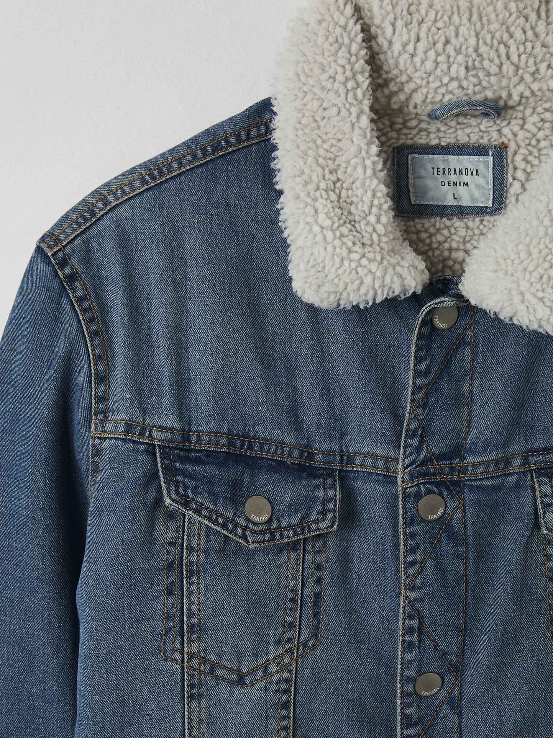 blue denim Padded denim sherpa jacket 