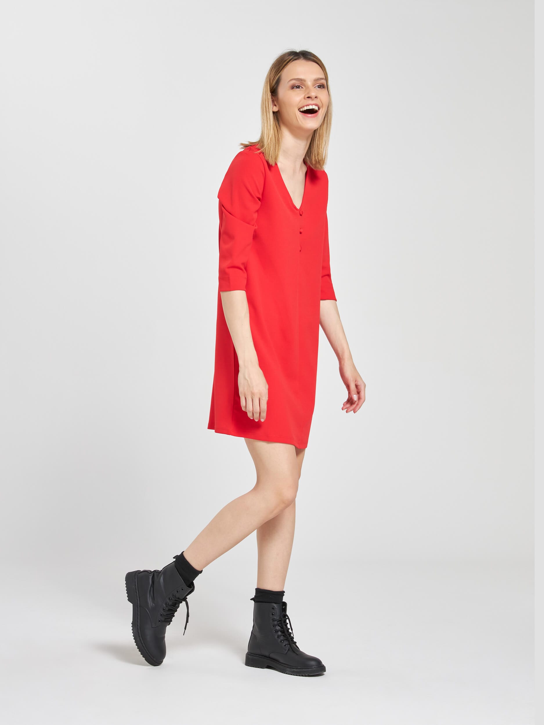 Kleid, A-Form, mit Knöpfen Rot Kleid, A-Form, mit Knöpfen Rot