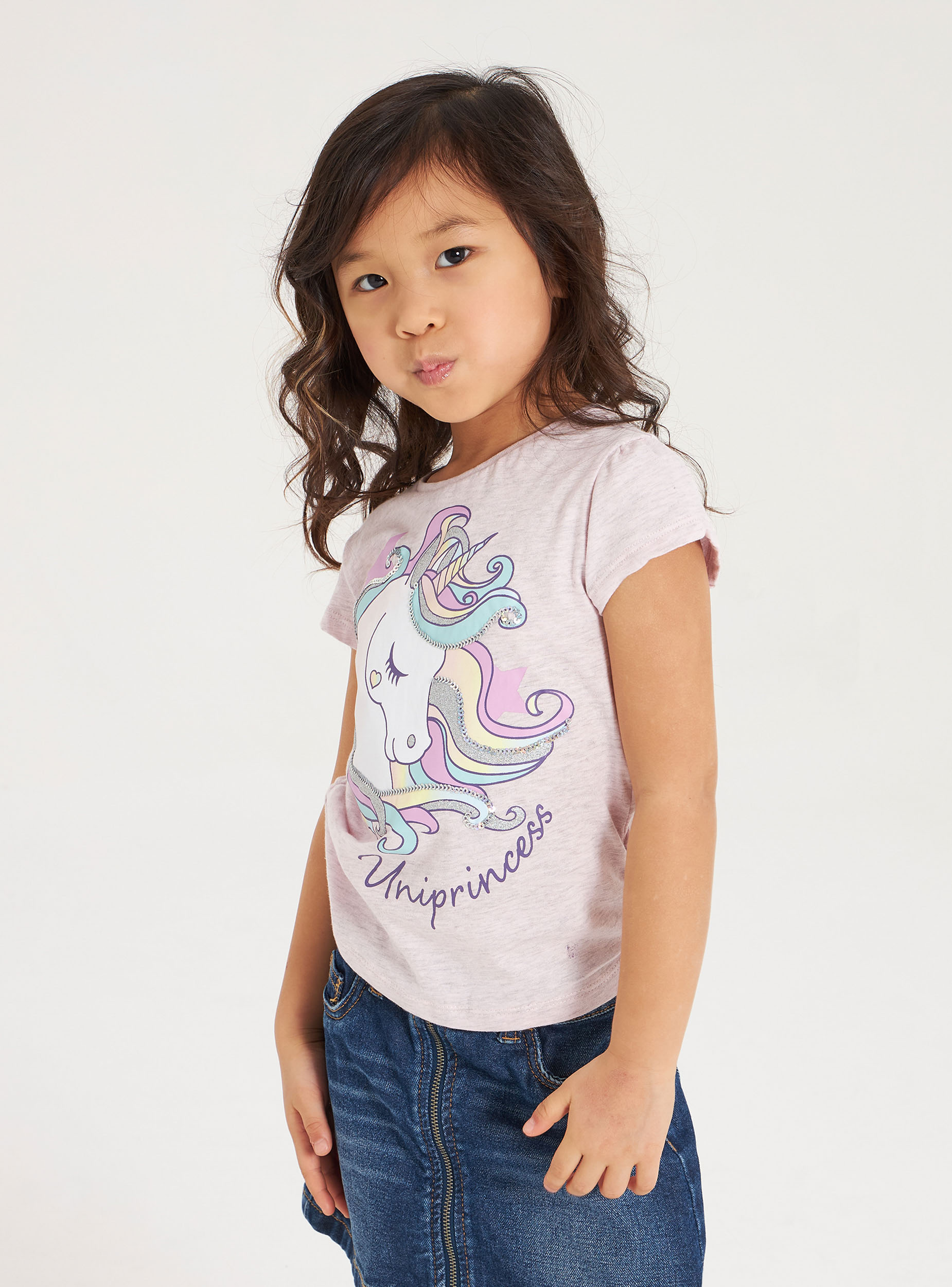 Rosa Cipria Melange Unicorn T Shirt With Glitter Buy Online Terranova